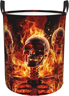 Laundry Basket With Handles Foldable Laundry Hamper Dirty Clothes Basket | Fire Skeletons Waterproof Clothes Toys Storage Bin Organizer For Dorm Bathroom Bedroom Travel Camping