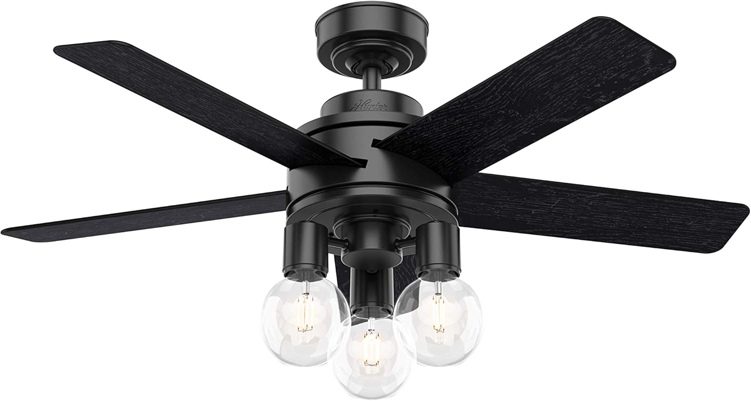 Hunter Hardwick Indoor Ceiling Fan with LED Lights and Remote Control, 44", Matte Black Hunter Hardwick Indoor Ceiling Fan with LED Lights and Remote Control, 44", Matte Black