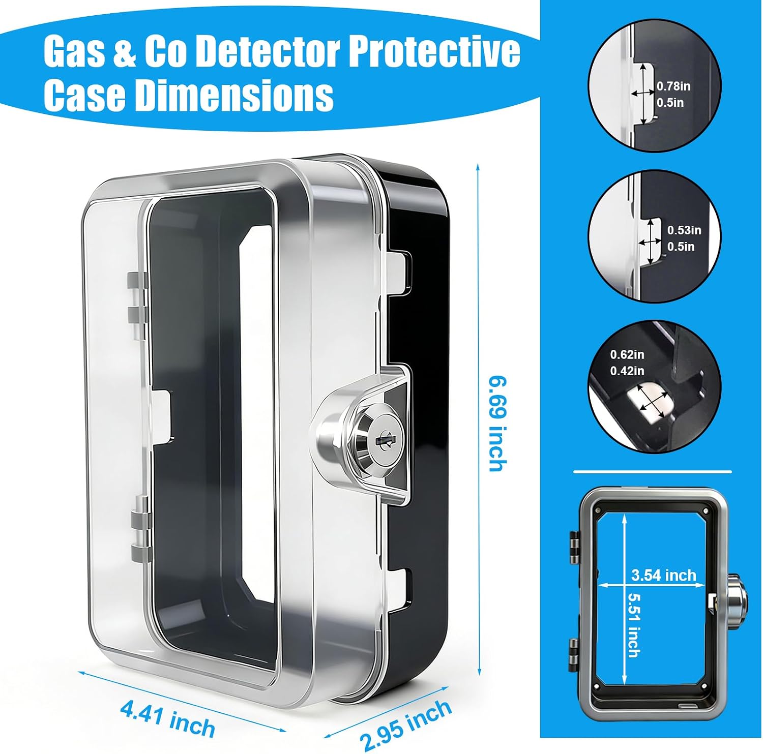 Carbon Monoxide Detector Lock Box with 2 Keys, Protective Enclosure for Natural Gas Leak Detector & CO Alarm, Maintains Sensitivity & Extends Detector Lifespan, for Home, RV (No Detector)
