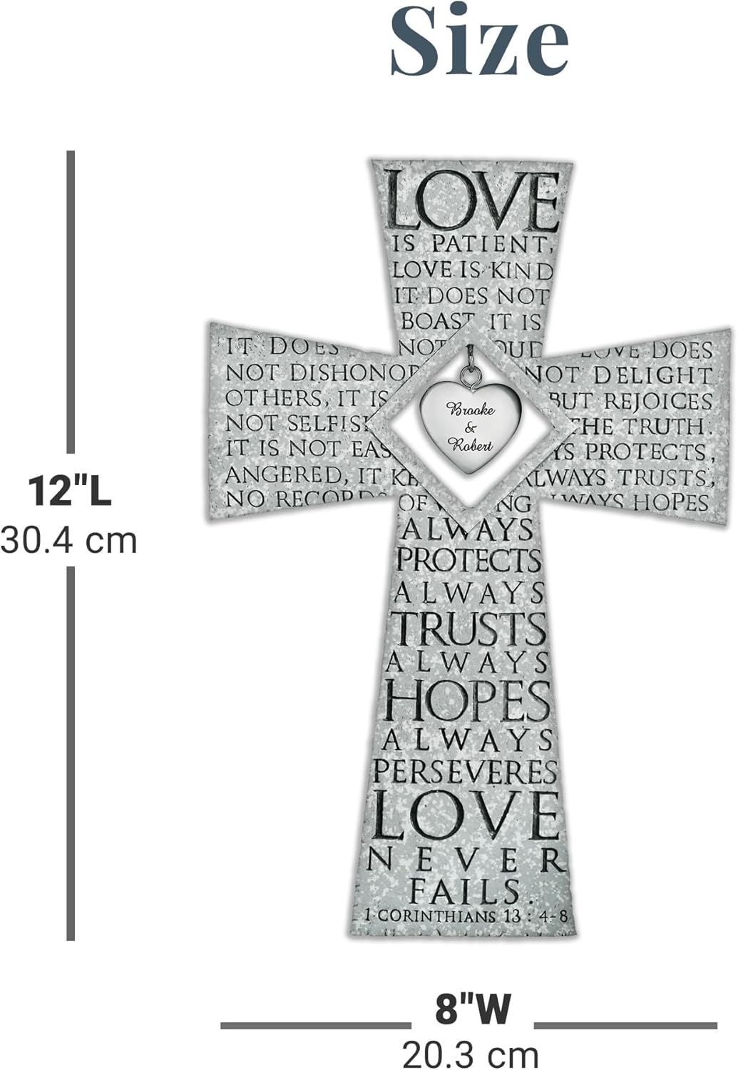 Let’s Make Memories Personalized Love Is Patient Cross - For Weddings, Anniversaries, Couples - Wedding Prayer - Customize Message - 12”Hx8”W