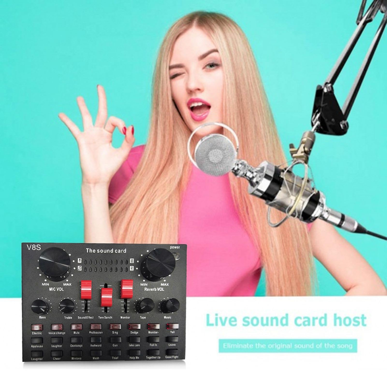 HUIOP Scheda Audio dal Vivo Multifunzionale BM800 Set di microfoni Apparecchiature di Registrazione Audio (Nero e Argento),Sound Card Microphone Set