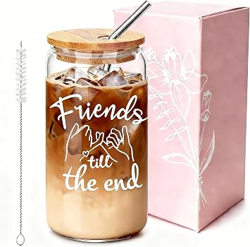 JOYMIA Soul Sisters Cup - 16OZ Glass Tumbler with Lids & Straws, Bestie Gifts for Women, Leak-Proof Reusable Cup for Office, Home, Parties, Sister/Mothers Day Gift