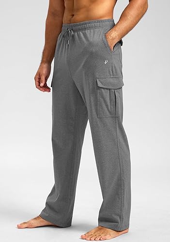 Miniatura 2 de Pudolla Pantalones deportivos de algodón para hombre con bolsillos tipo cargo, parte inferior abierta, pantalones de yoga para hombre, pantalones de