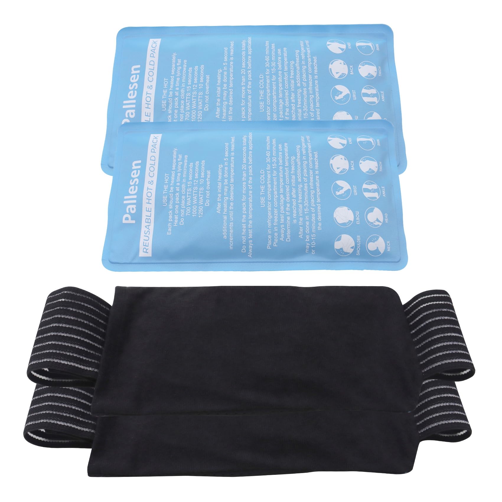 Pallesen Confezione da 2 confezioni di ghiaccio in gel riutilizzabile per caldo e freddo, soluzione terapeutica per infortuni, regolabile e flessibile per ginocchia, schiena, spalle, braccia, gambe -