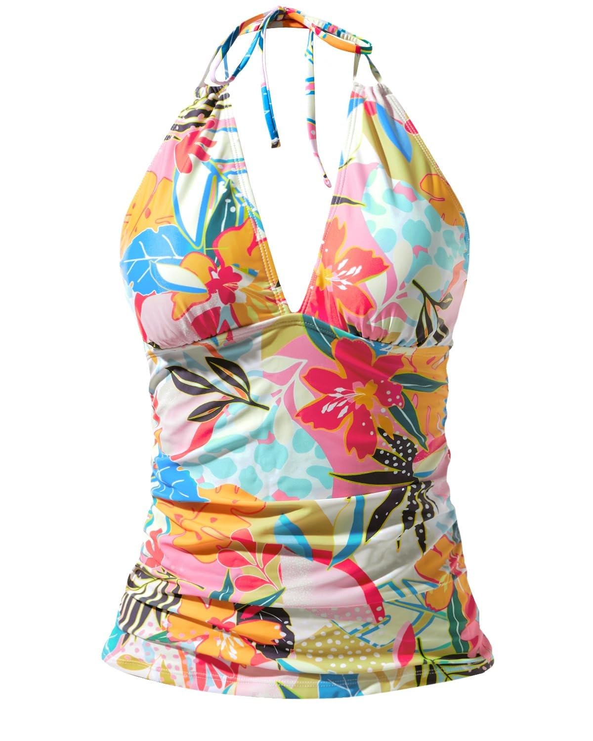 Maillot de bain deux pièces grande taille taille haute col montant nylon floral - 3