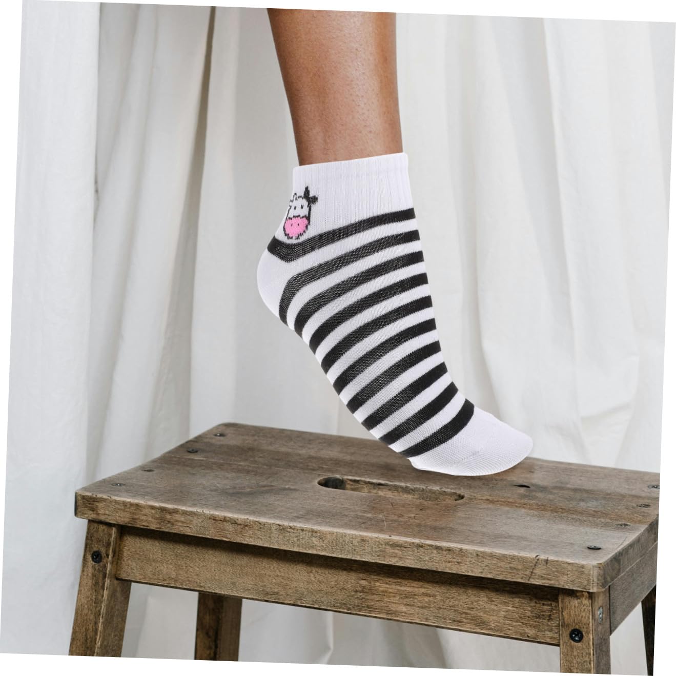 Garneck 5 Pares Calcetines Cortos Mujer Estampado Vaca Algodón Elástico Transpirable Verano Otoño Regalo Teens