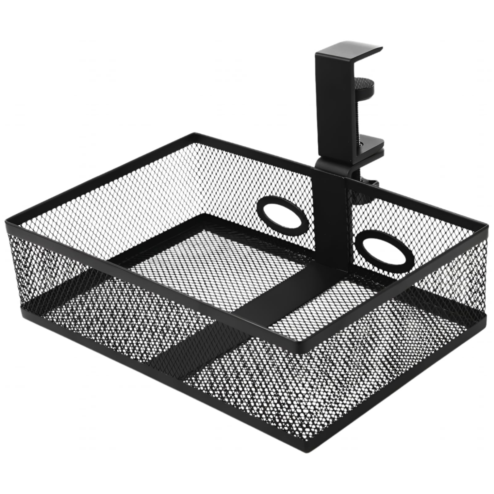 Organizer da scrivania in rete, girevole sotto la scrivania, con foro per cavo da 1.2 in / 3 cm, morsetto su cestino rotante per cancelleria, telefono cellulare e forniture per ufficio