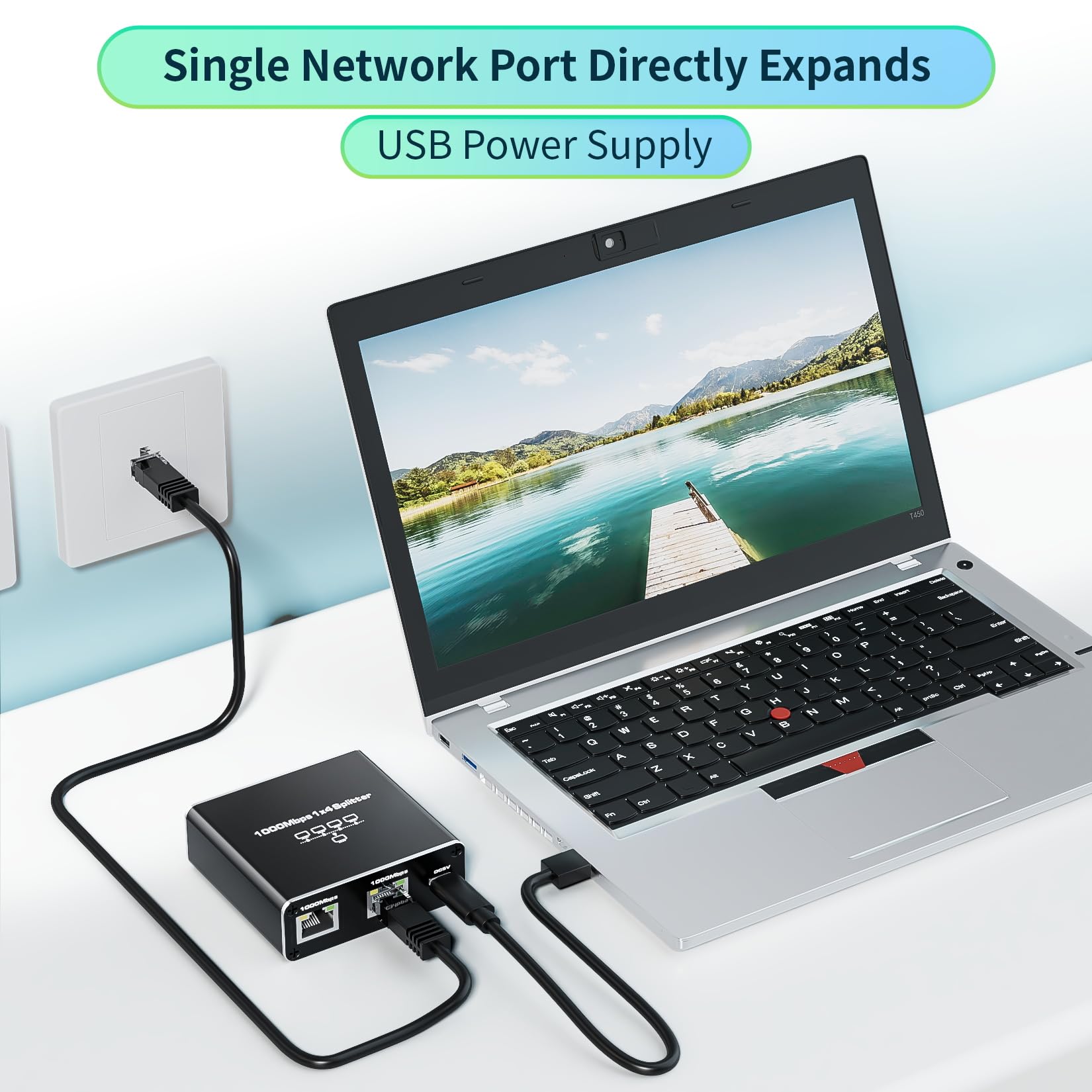 Splitter Ethernet da 1 a 4 ad alta velocità 1000 Mbps, adattatore splitter BolAAzuL Gigabit RJ45 1 in 4 uscite femmina, cavo LAN/Internet Cat 8/7/6/5/5e, splitter di rete 1x4, Plug & Play, con cavo di