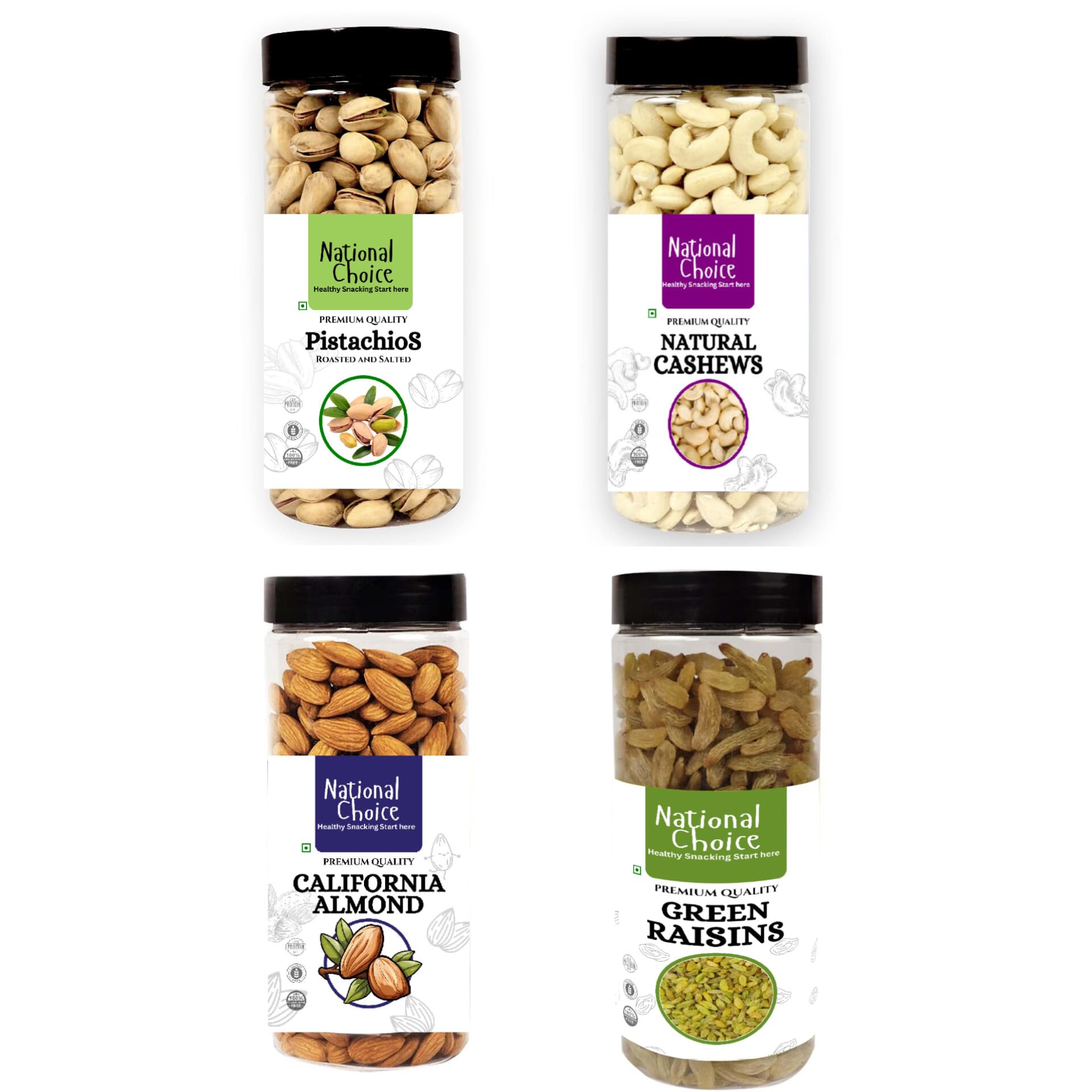National Choice Fresh and Healthy Premium Raw Nuts/Dry Fruits Pack California Almonds, Cashew Nuts, Green Raisins & Pistachio | Rich in Nutrients | Power Packed & Crunchy Snack (250 Grams x 4) (B0DDCNB3JC) Amazon Price History, Amazon Price Tracker