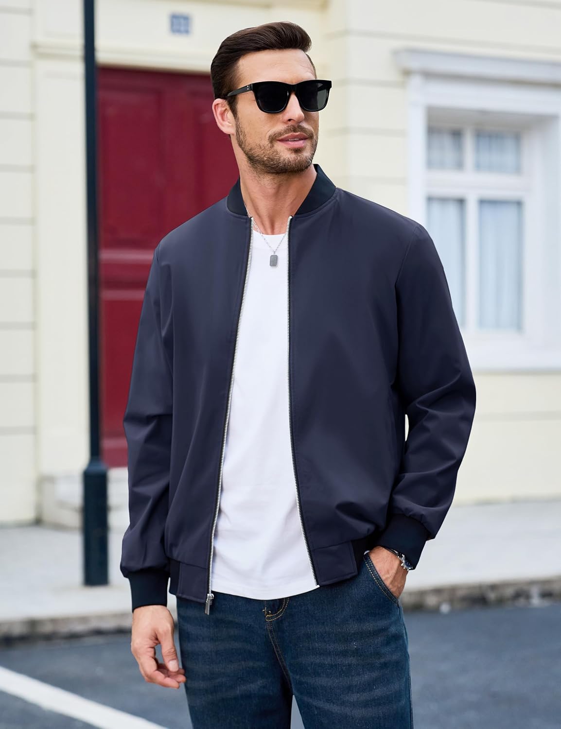 MAGCOMSEN Men's Bomber Jacket Lightweight Casual Zip Up Windbreaker Spring Fall Golf Coat with Pockets - Image 2