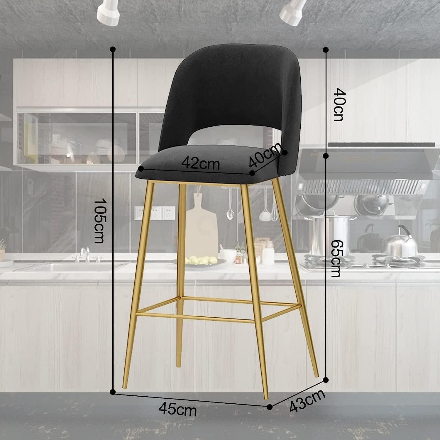 Taburete de Bar de Altura de mostrador, 1 Unidad, Moderno, de Terciopelo con Respaldo y Patas de Metal Dorado, para Cocina y Desayuno.