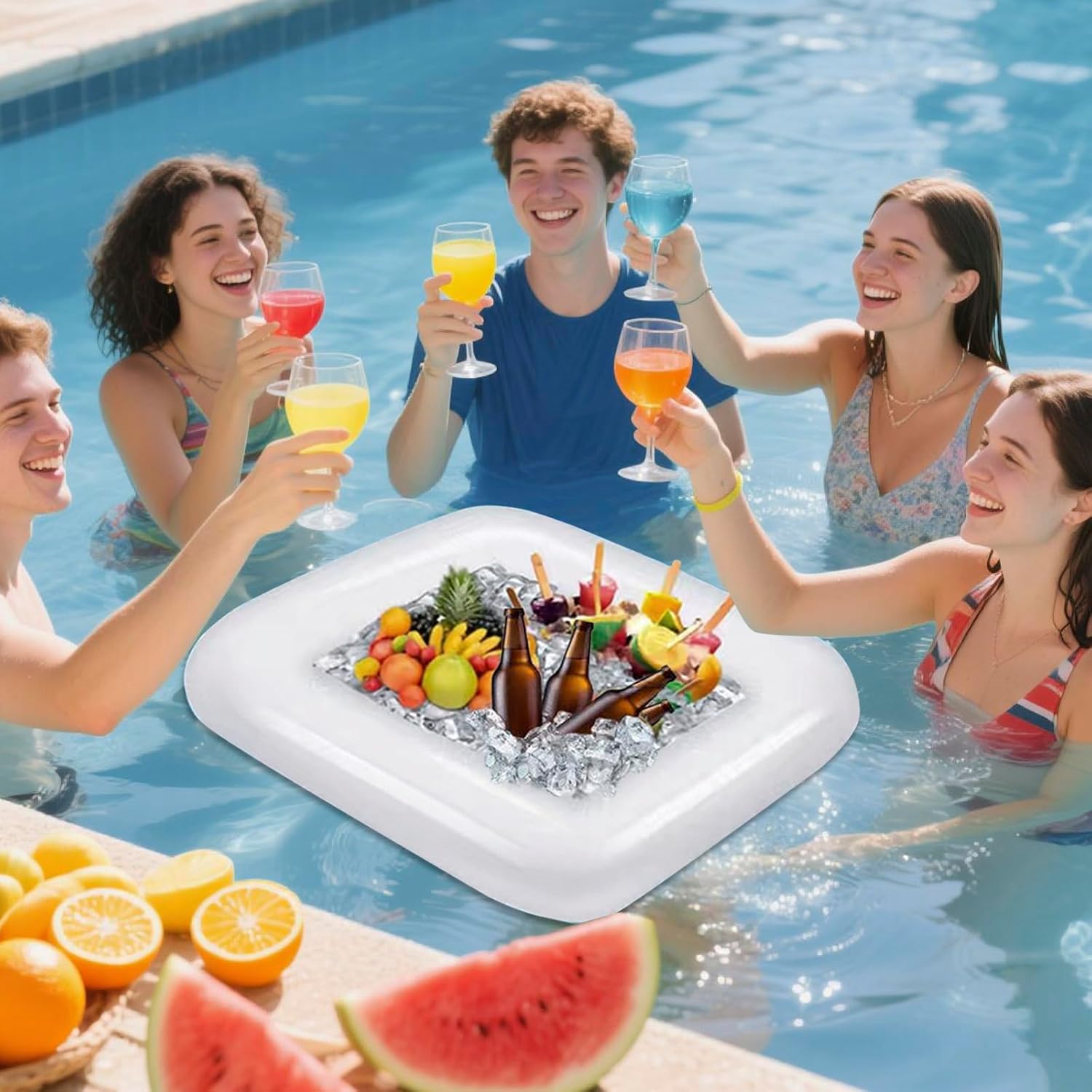2 PCS Floating Pool Game Table with Waterproof Playing Cards for Summer Pool Party，Inflatable Ice Drink Cooler Serving Tray Bar for Pool Beach Outdoor Picnic Birthday Party Supplies