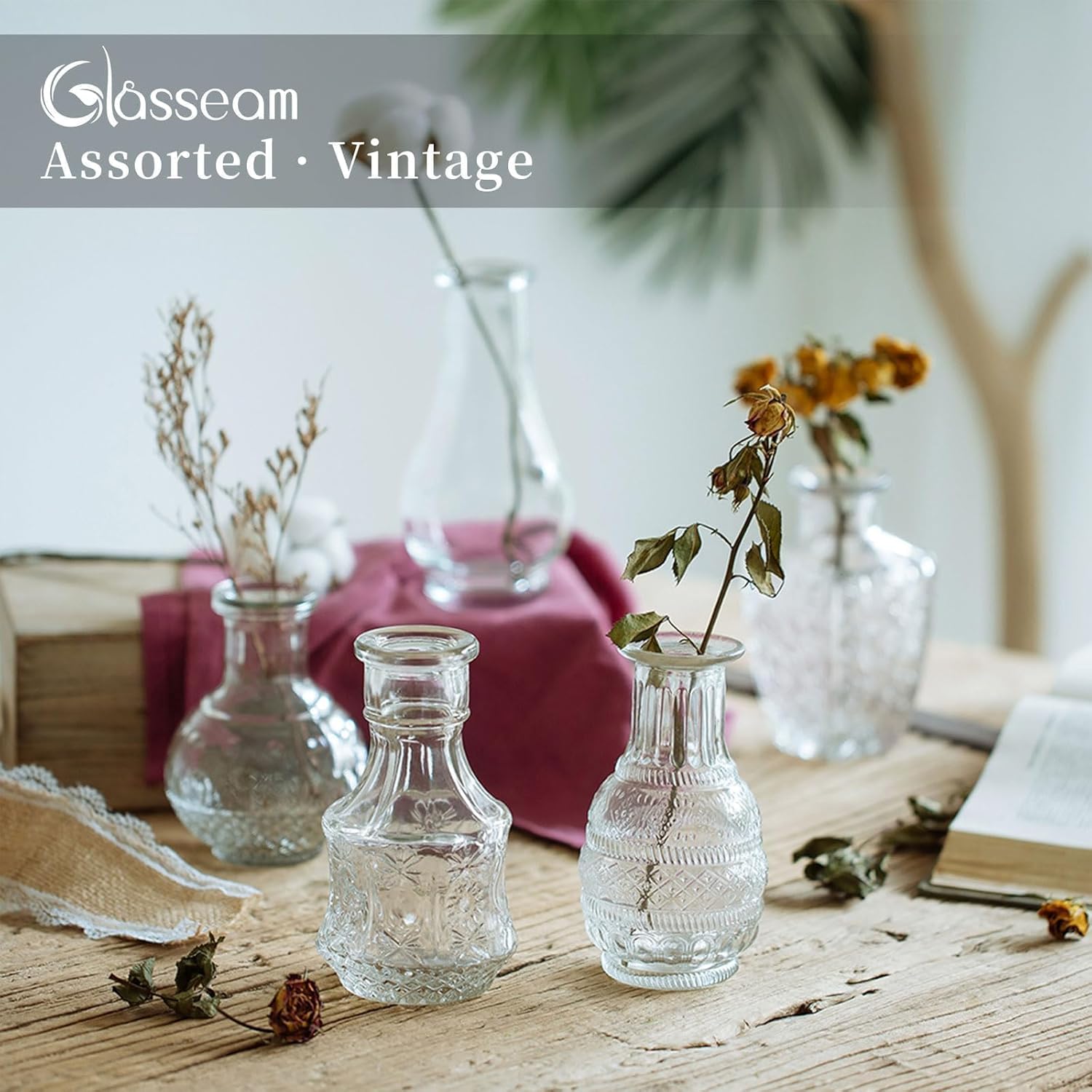 Clear Vintage Glass Bud Vases Set of 10 for Wedding Centerpieces