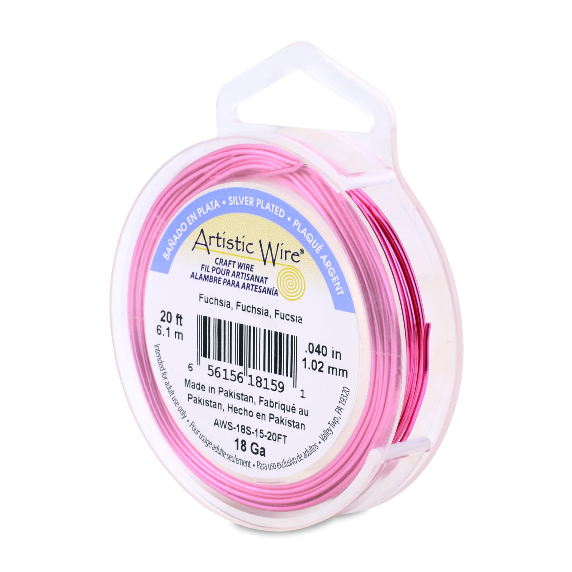 Beadalon 20 ft Artistic 18-Gauge Silver Plated Wire, Fuchsia