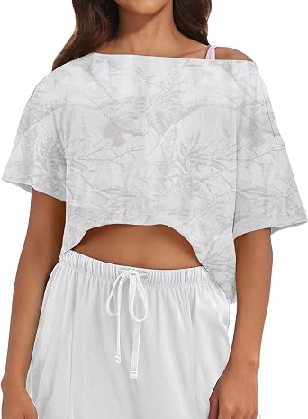 MISSACTIVER Oversized Off The Shoulder Top for Women Short Sleeve Crop Tee