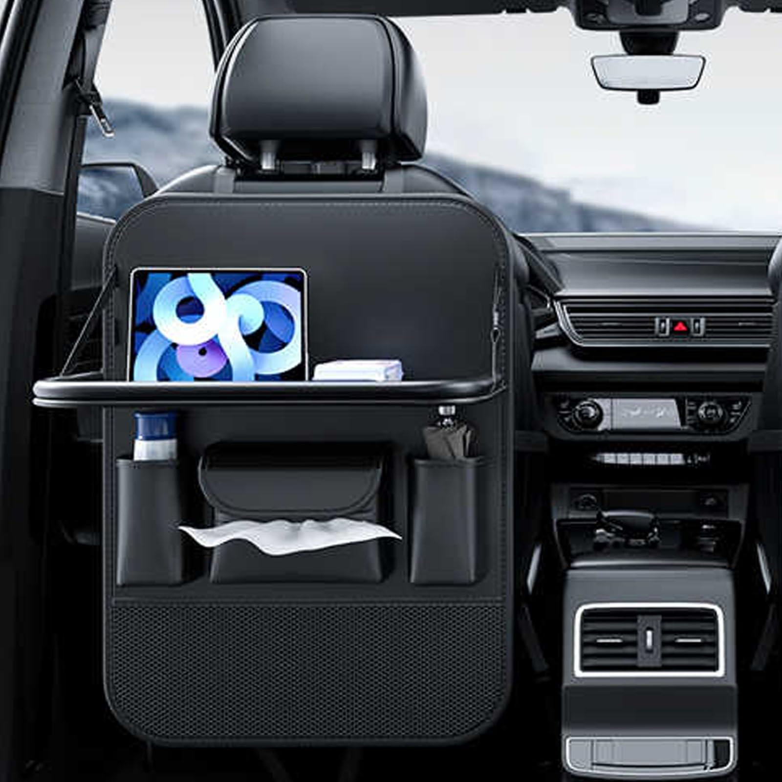 Auto Rücksitz Tisch, Autositz Organizer, Auto Organizer Rücksitz mit Faltbarer Tisch, Klapptisch Auto Rücksitz, Organizer für Getränke und Essen