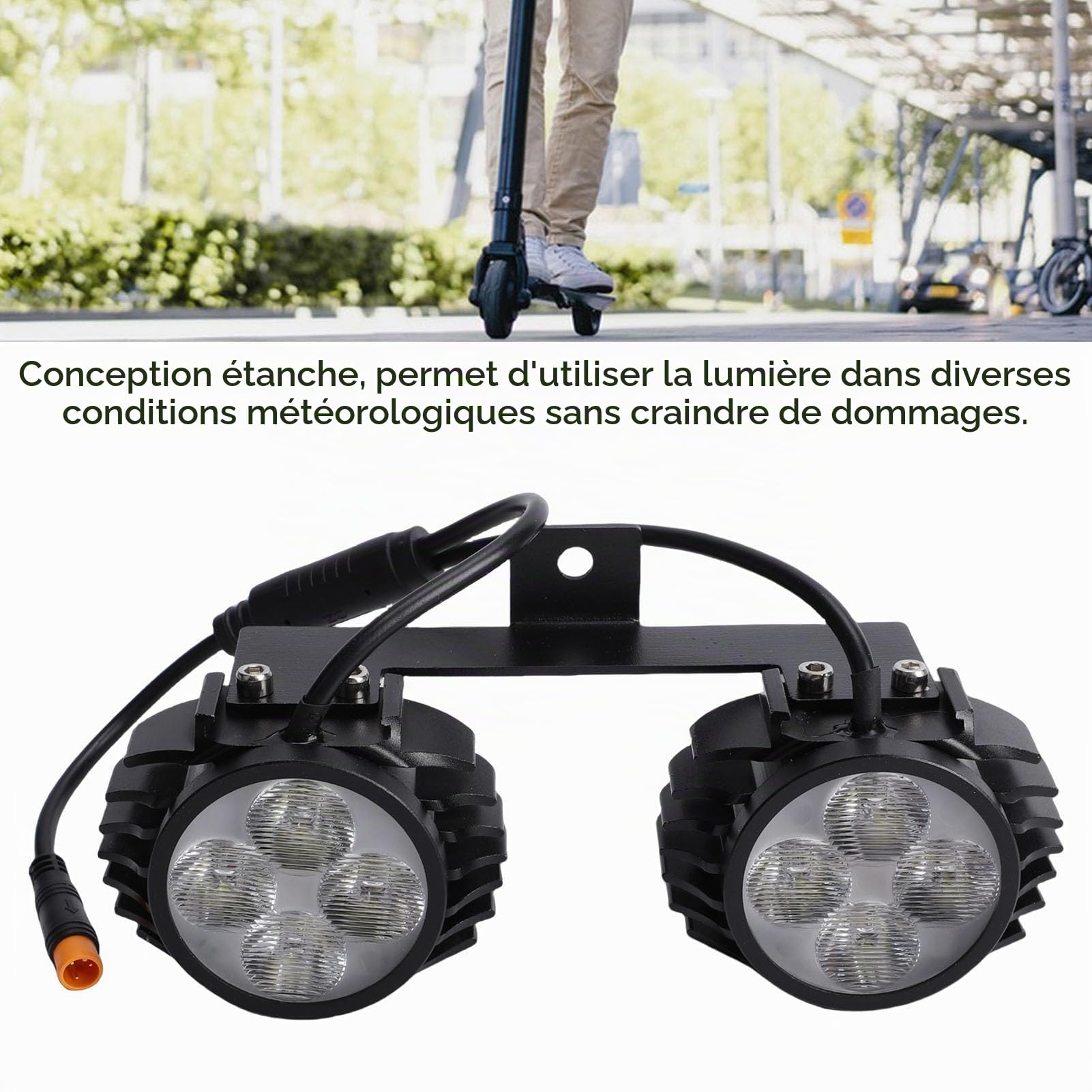 POENVFPO Feu Avant à Double Tête pour Scooter électrique, Lampe de Guidon LED Haute luminosité pour Batterie 48 V, Alliage D'aluminium, Durable, Installation Facile, visibilité Super