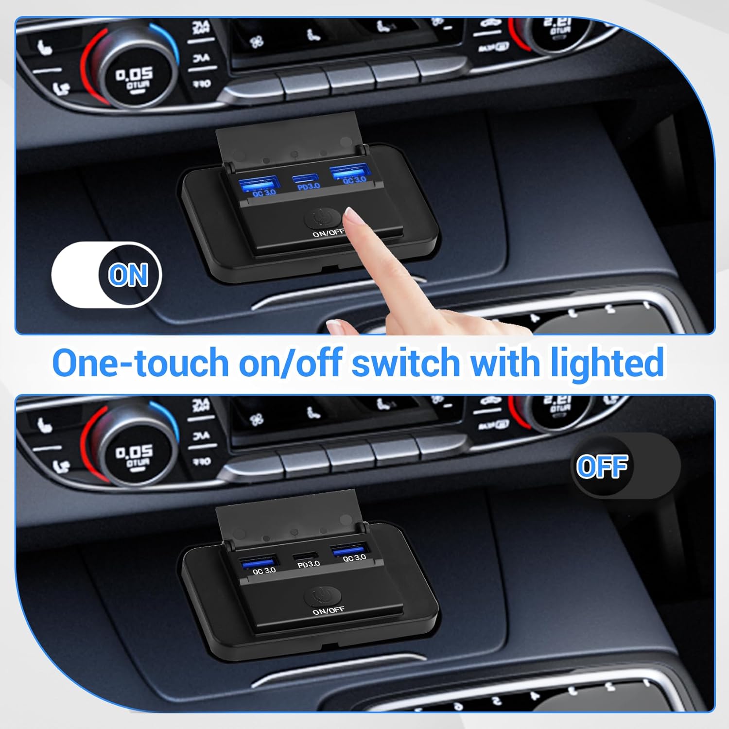 KKMOL 2 Pack 3 Ports RV USB Outlet With Cap, 12V/24V Wall Mount Car Socket Charger Panel With Switch PD3.0 Type-C & Dual Quick Charge QC3.0 for Cars, Trucks, Boats, Bus, VHBQ0002-005