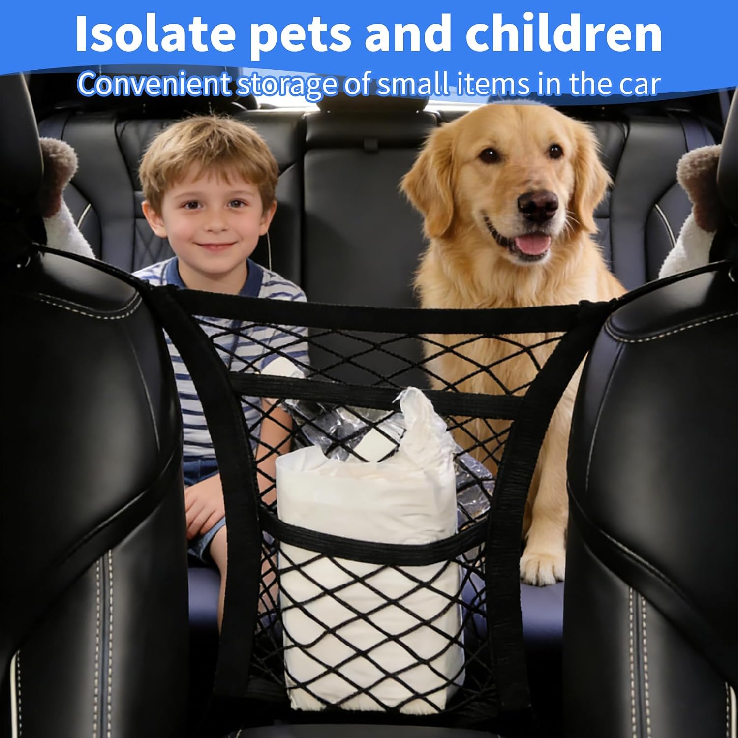 3-Layer car seat Organizer net, pet and Child Isolation net, Rear seat Back Organizer Rack, Elasticity Storage net Bag car Accessories image 2