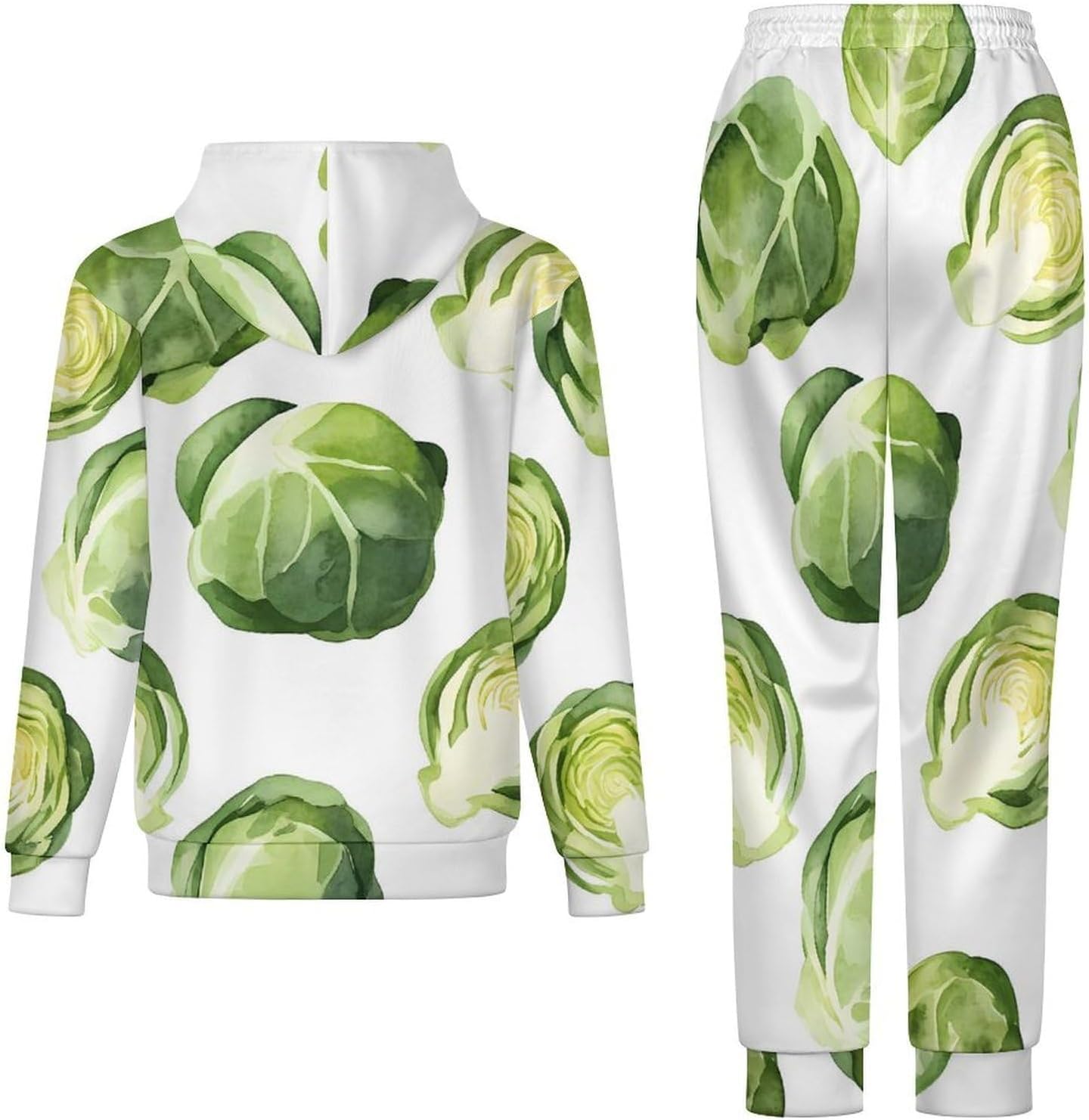 Watercolor Brussel Sprouts Sweatshirts for Men Two Piece Casual Hoodie Tracksuit Jogger Pants