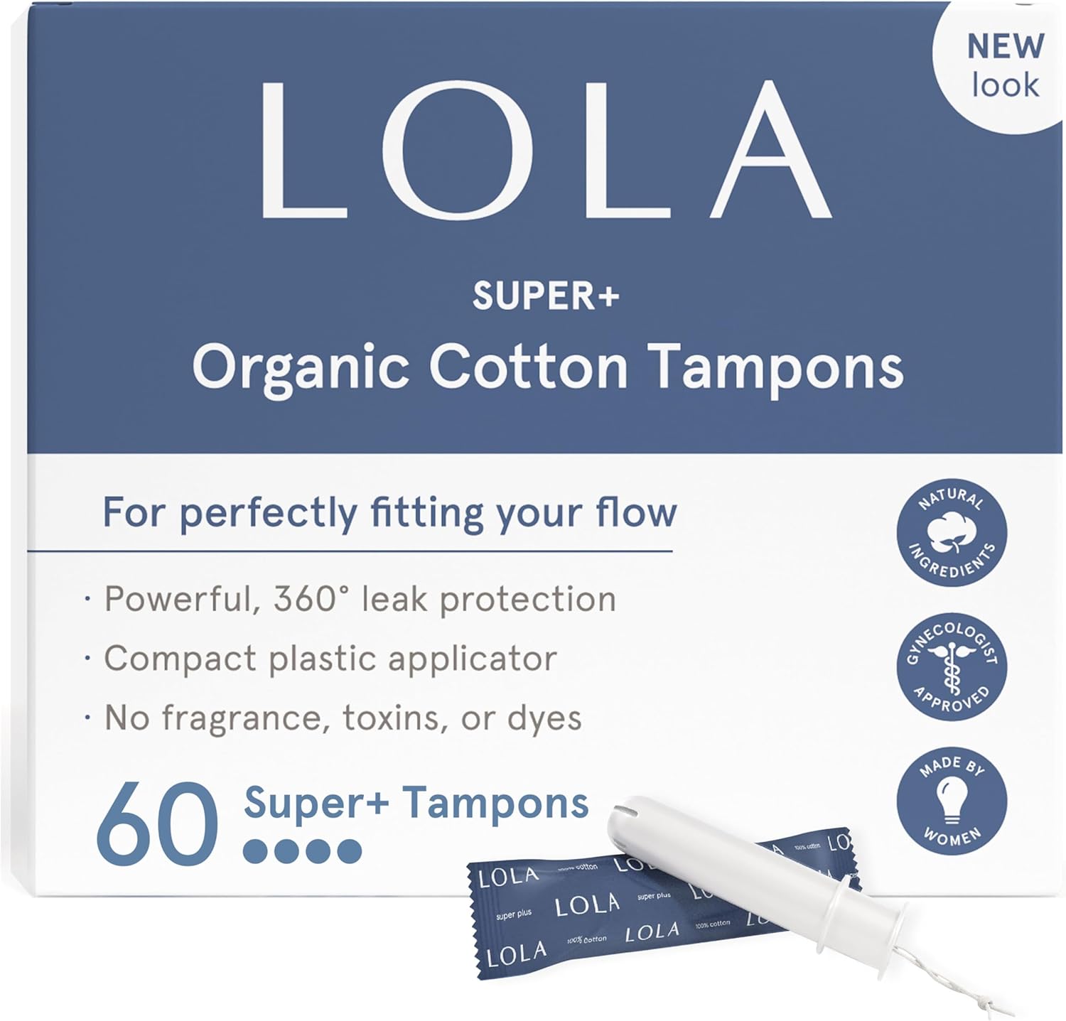 LOLA Organic Cotton Tampons, 60 Count Super Plus Tampons