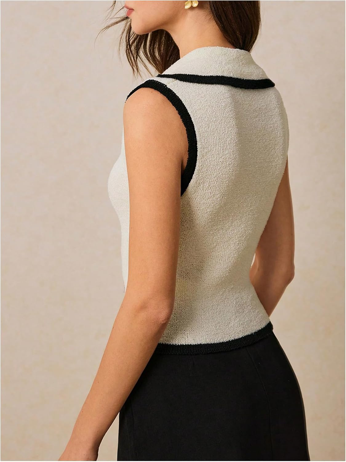 SOLY HUX Women's Sleeveless Knit Tank Tops Button Down Collared V Neck Summer Fitted Sweater Vest - Image 3