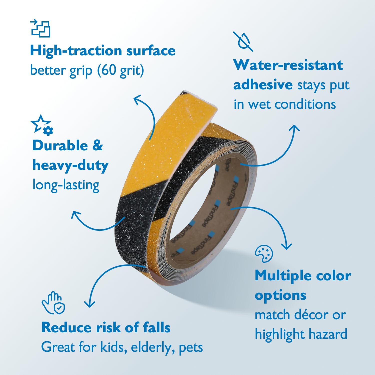 FindTape Nastro antiscivolo premium AST-35 [striscia pericolosa, grana 60]: 1 in. x 60 ft. (Strisce gialle e nere)
