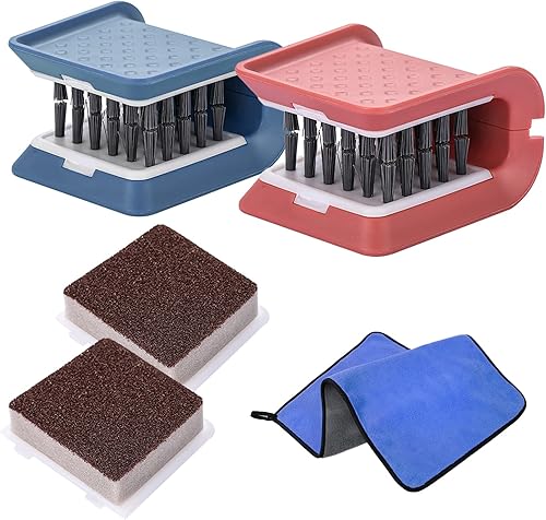 Miniatura 8 de Limpiador de cuchillos, paquete de 3 limpiadores de cubiertos, limpiador de cuchillas con 3 cabezales de cepillo de esponja de repuesto
