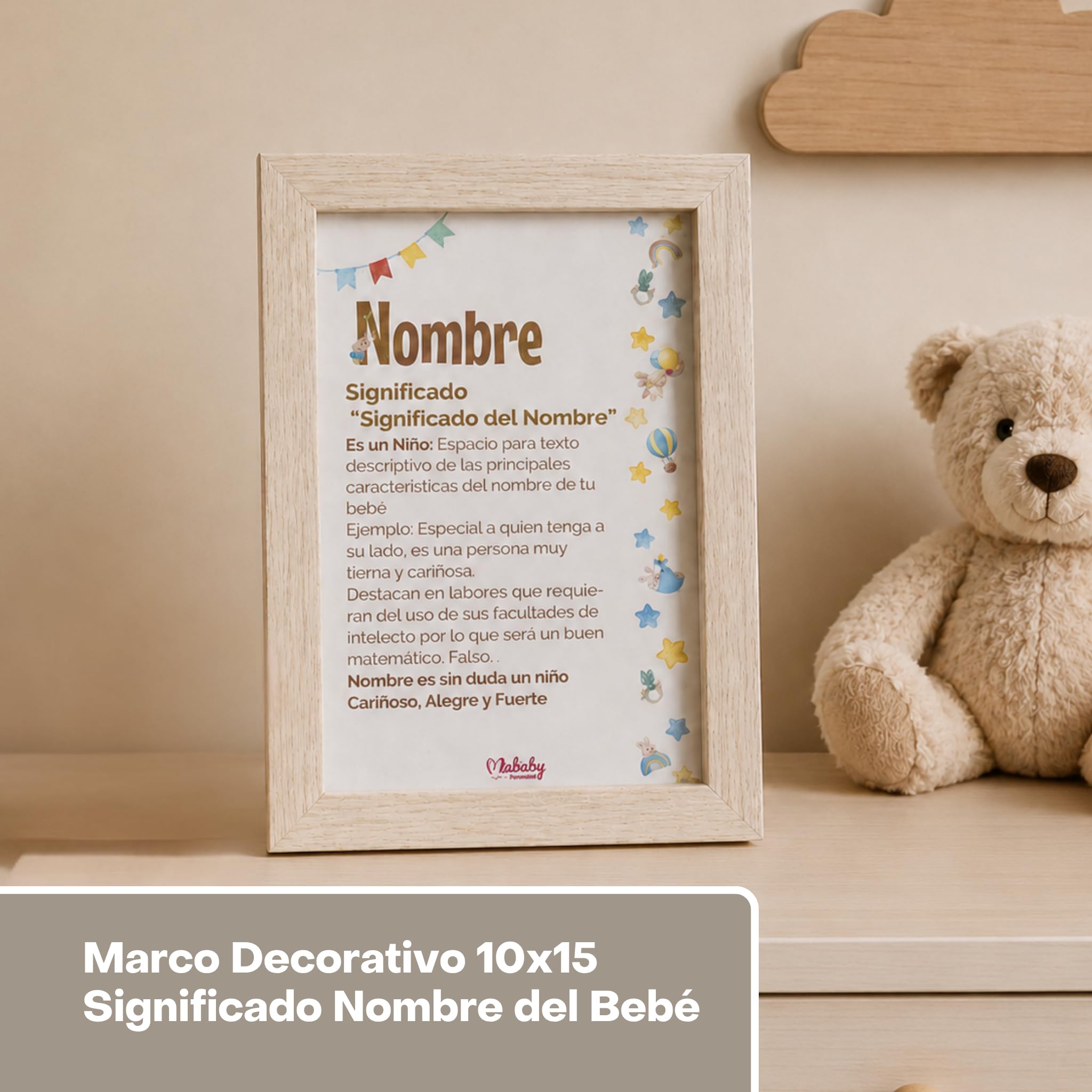Canastilla Bebé Recién Nacido Personalizada Peluche (Beige) | Canastilla personalizada con manta coralina, peluche conejito, gasa bordada, set cepillo y peine y marco nombre.