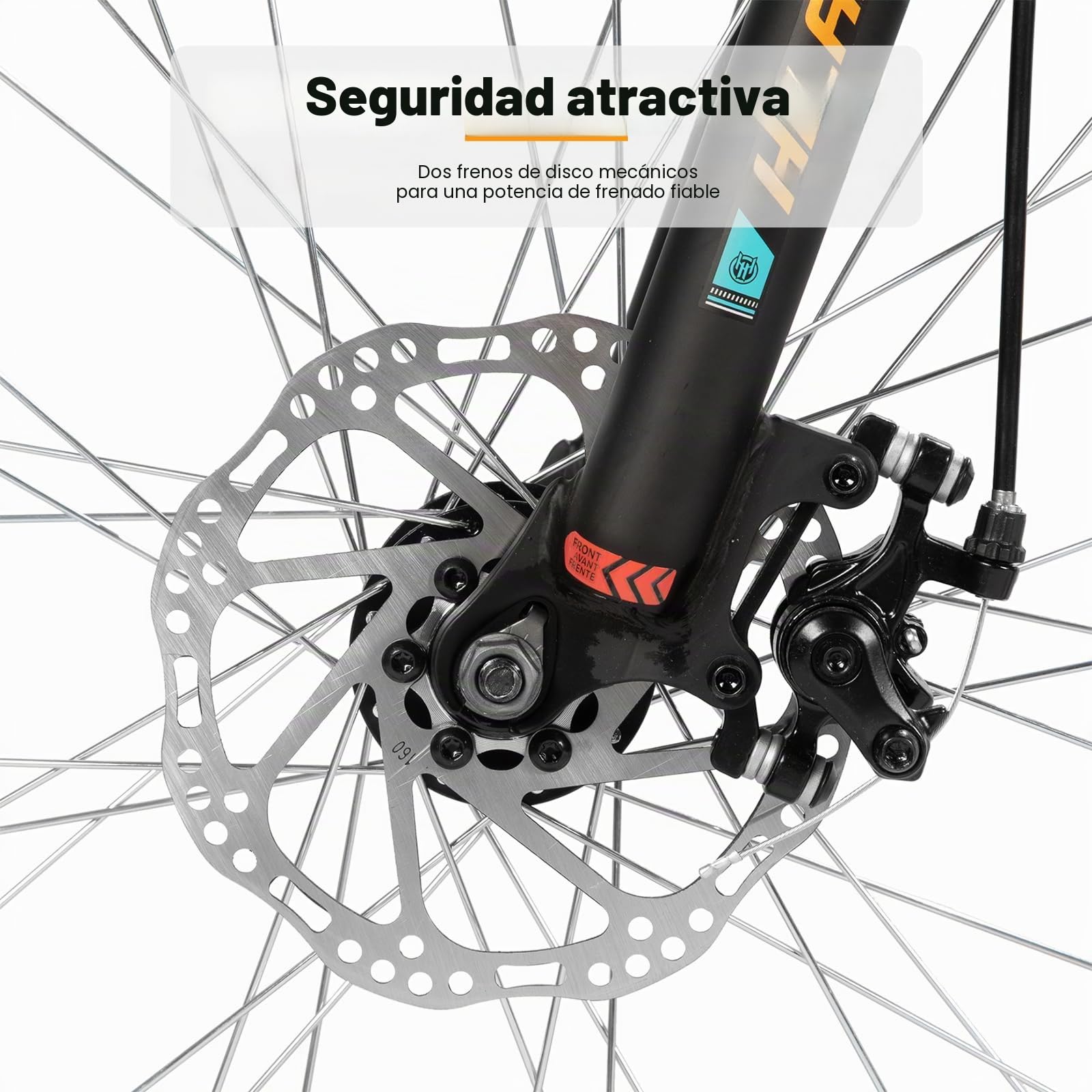 HILAND Bicicleta de Montaña 26/27,5”, 18 Velocidades, MTB para Hombre y Mujer, Doble Freno de Disco, Horquilla con Suspensión, Bicicleta para Adultos, Naranja/Amarillo