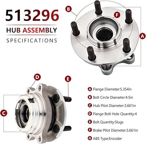 Miniatura 4 de JLEO Conjunto de cubo de rodamiento de rueda delantera para Nissan MaximaMurano 09-19, 11-17 Quest, 13-19 Pathfinder, 07-12 Altima, para INFINITI