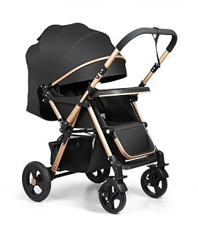 2-in-1 Foldable Baby Stroller, Convertible Bassinet & Toddler Seat, Shockproof and reversible seat