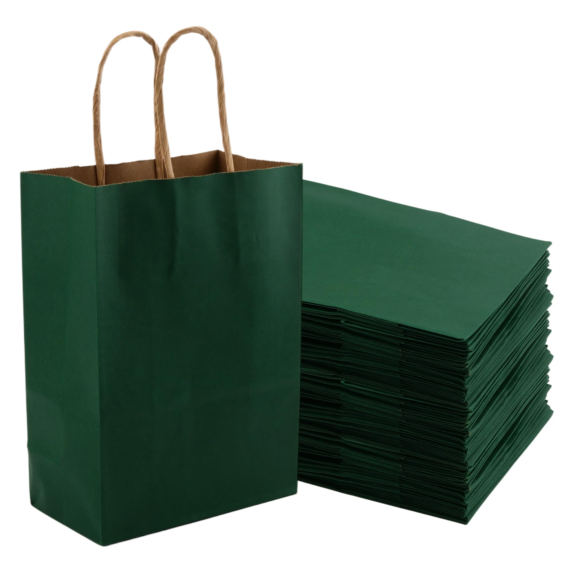 TAICHEUT 120 Pack Dark Green Small Gift Bags, 21x15x8 cm Paper Party Bags with Handles for Birthday, Wedding, Favours