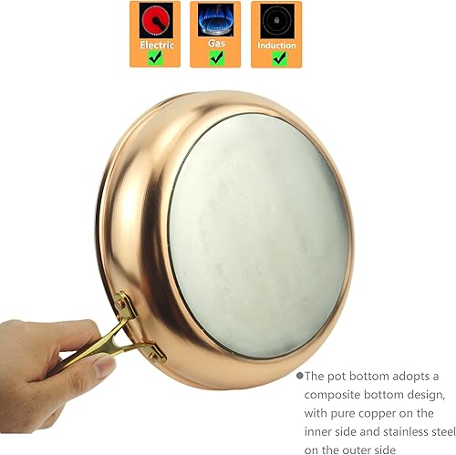 Miniatura 4 de Kkekos Ollas y sartenes de cobre puro, juego de utensilios de cocina de cobre martillado con wok (10.2 in)