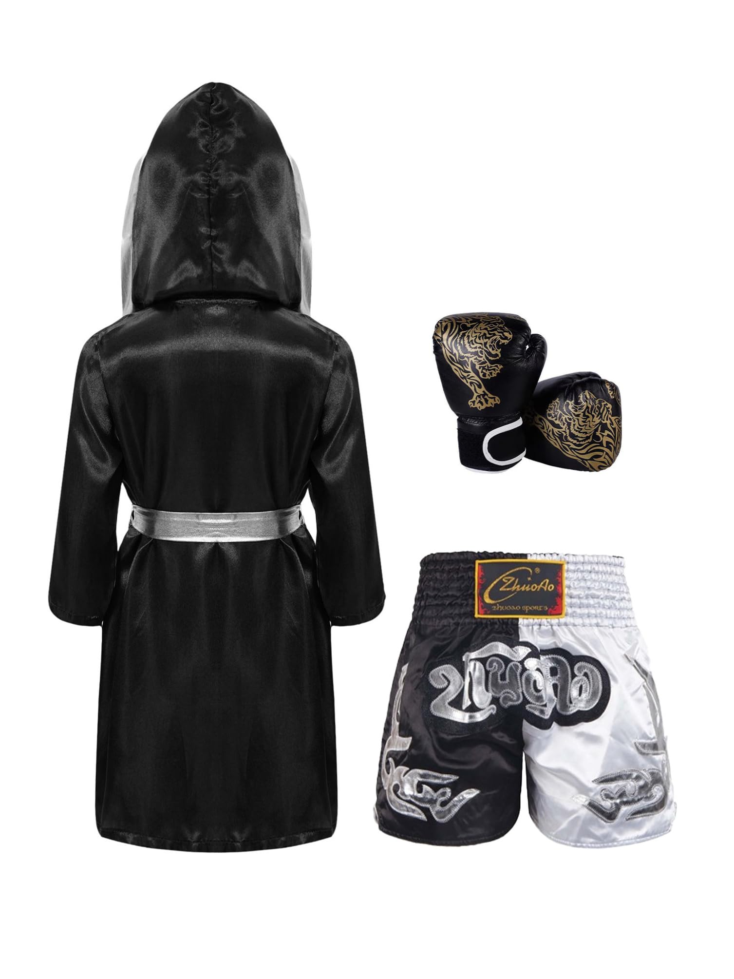 inhzoy Cosutme da Pugile Bambino Accappatoio Boxe con Pantaloncini Muay Thai Kick Boxing Guantoni da Boxe Abbigliamento Kick-Thai Muay Thai Sanda Completo Combattimento