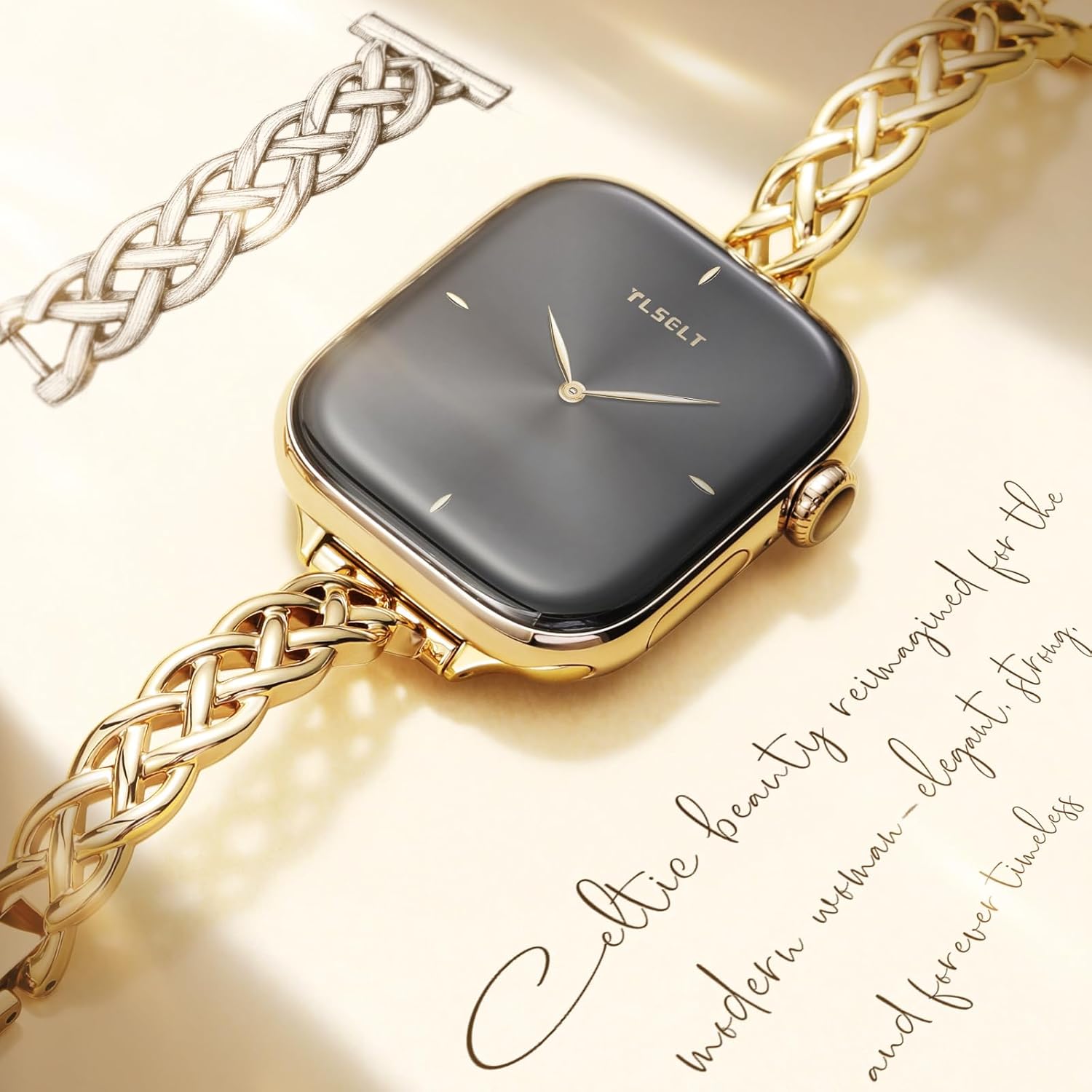 Silm Bracelet Compatible with Apple Watch Bands 38/40/41/42/44/45/46/49mm for Women, Celtic Thin Dressy Stainless Steel Metal Designer Fancy Strap for iWatch Series 11 10 9 8 7 6 5 4 3 SE Ultra