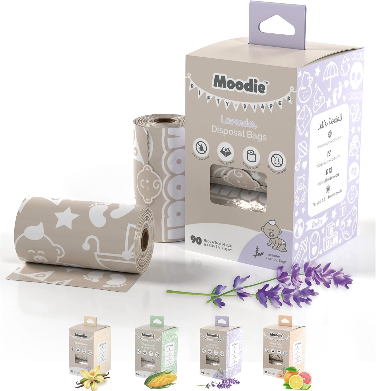 Bolsas de Pañales Descartables (90 unidades) | aroma Lavanda | Impermeables | Desechables para bebé