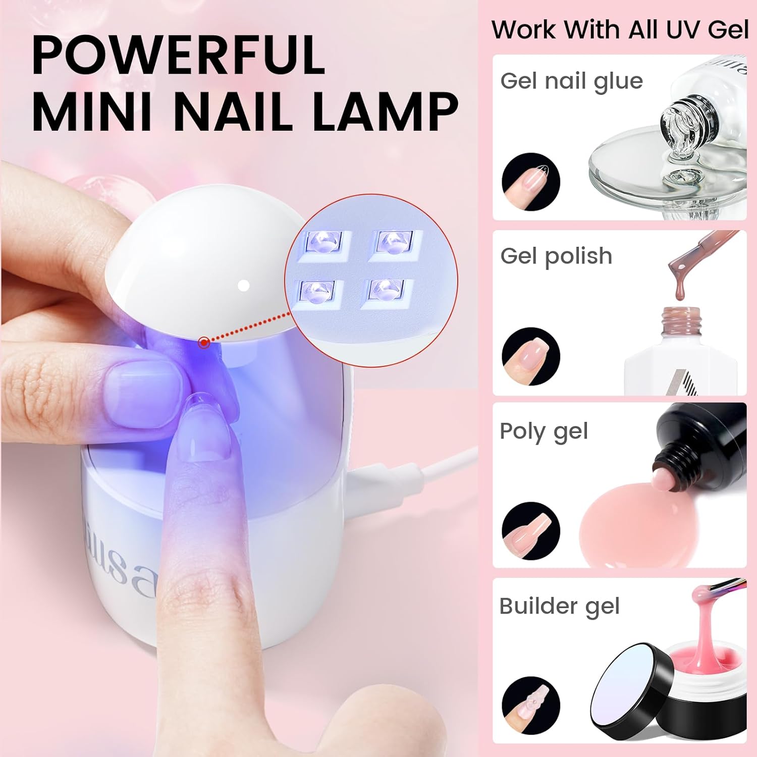 AILLSA Gel Nail Kit Medium Oval Nail Tips 224pcs, Solid Gel Nail Glue 30g for Acrylic Fake Nails, Gel Full Nail with Nail Lamp