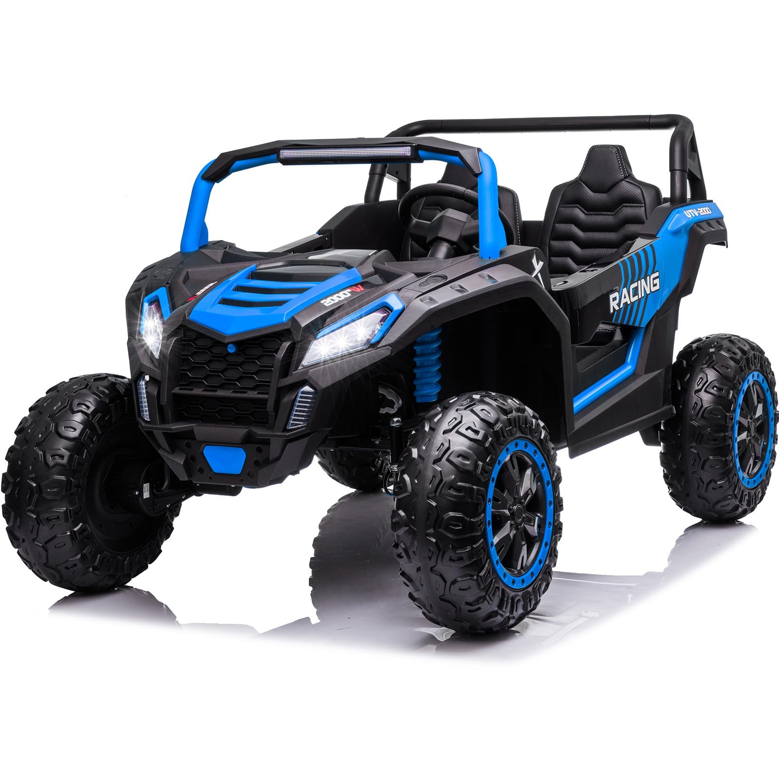 NEWQIDA XXXL 24V 2 Seater Ride On Toys for Big Kids Off-Road Buggy UTV Children’s Electric Car Side by Side 4x4 Ride On Truck Max 220lbs for Boys Girls, Up to 5.6 MPH, Remote, Music, Large Seat, Blue