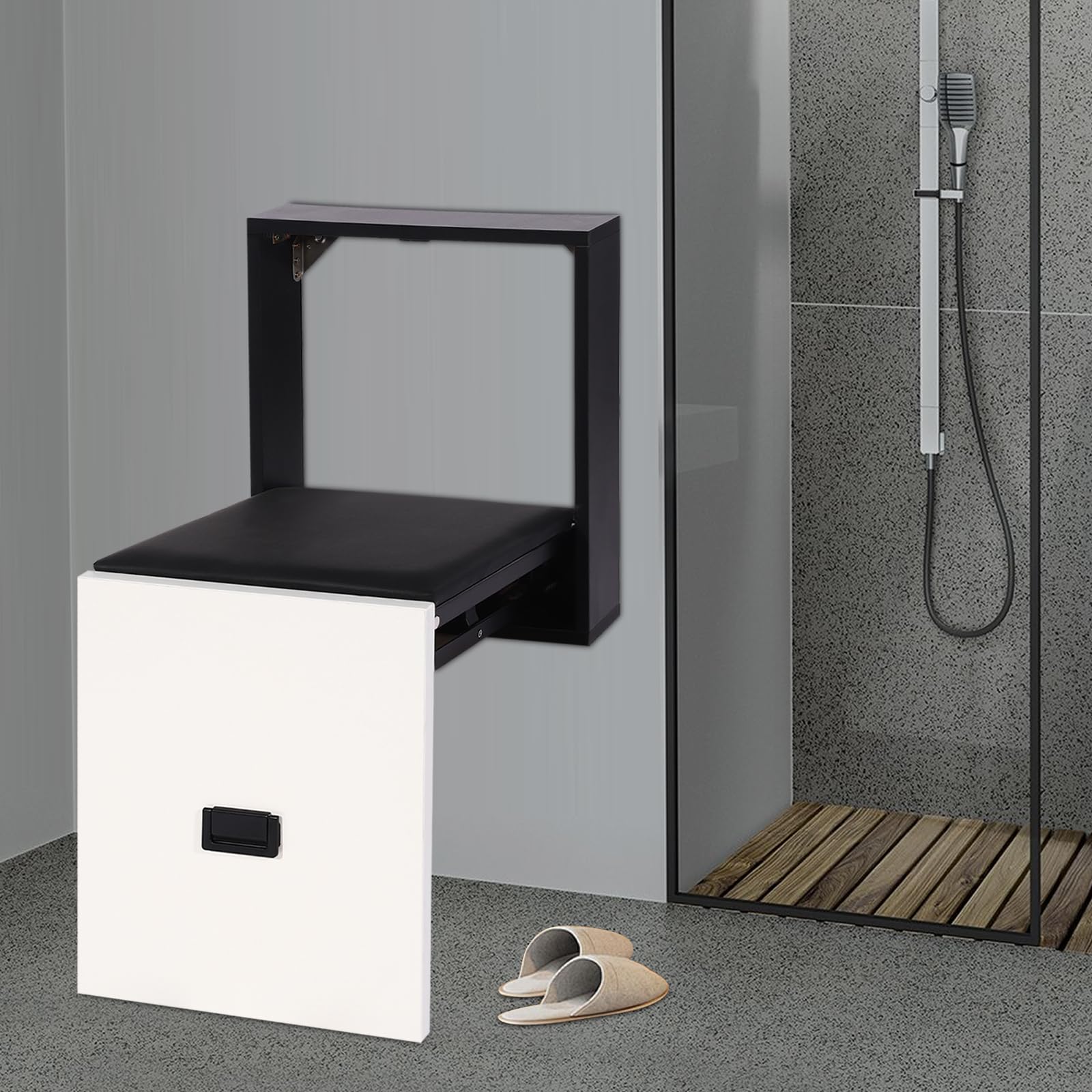 Silla plegable de pared, taburete de pared, taburete de cambio de zapatos montado en la pared, soporta hasta 150 kg, taburete oculto para cambios rápidos de zapatos o pausas de descanso