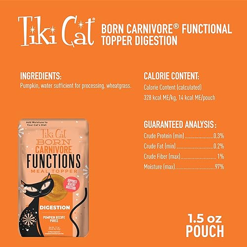 Miniatura 4 de Tiki Cat Born Carnivore - Cubreabdomen funcional para digestión, mousse rico en fibra para aliviar el malestar digestivo, puré de receta de