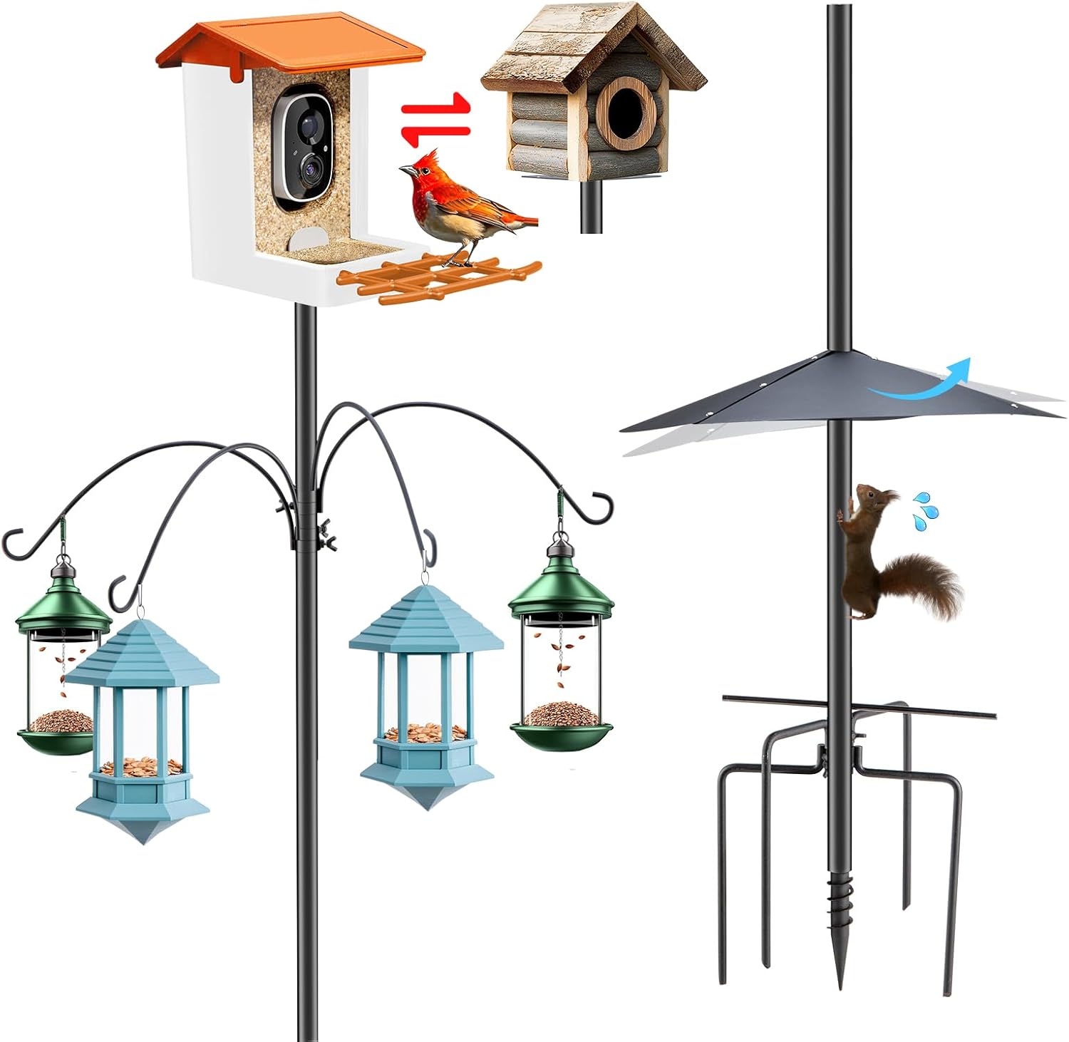 Bird Feeder Pole 92 Inch, Adjustable Bird House Pole Mount Kit, Heavy Duty Bird Feeder Pole for Outdoors, Bird Feeding Station with Squirrel Proof Baffle for Bird Watching (Bird House Not Included)