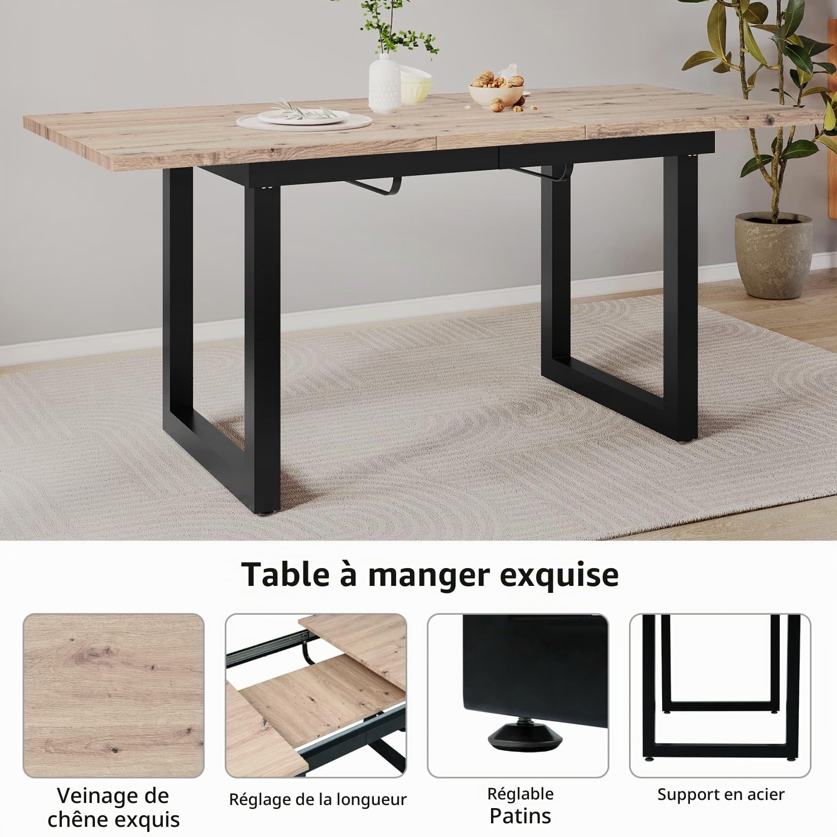PUGSDRLY Table a Manger Extensible,Table Salle à Manger Rectangulaire Multifonctionnelle,Moderne Minimaliste,pour Bureau, Salon,L140/180*W80*H75cm (Natural)