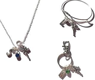 Personalised TINKERBELL charm necklace bracelet OR bag clip keyring add birthstone & initial gift, book pan themed jewellery birthday present, party bag favors, xmas stocking
