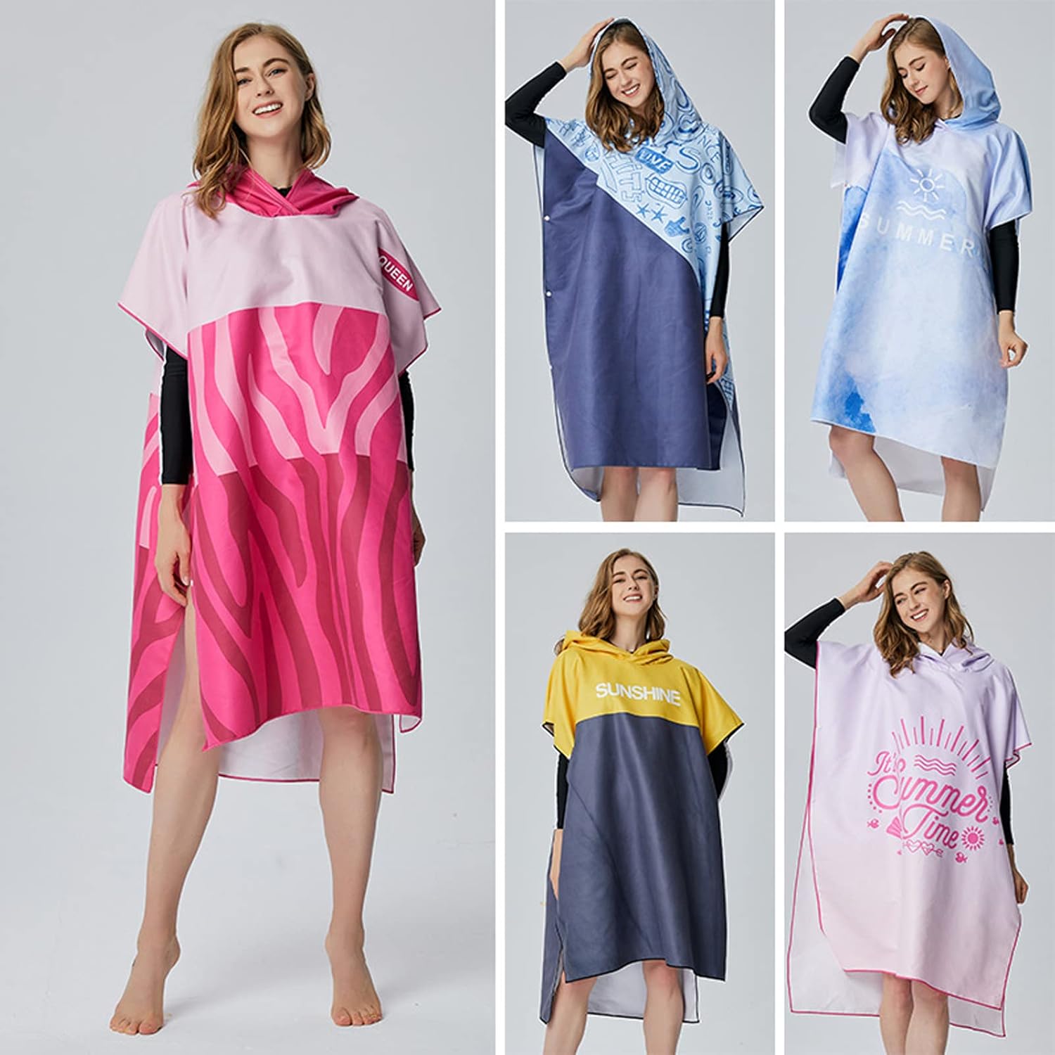 Changing Robe with Hood Microfibre Swim Towel Quick Dry Towelling Robe Compact Poncho Towel Beach Surfing Swimming