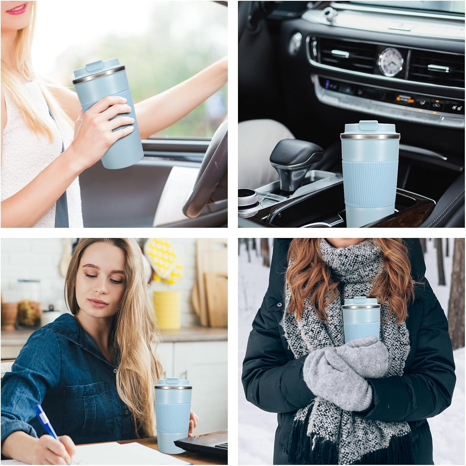 18oz Insulated Coffee Mugs with Ceramic Coating, Coffee Mug with Lid, Insulated Tumblers, Travel Coffee Mug Fits in Car Cup Holder