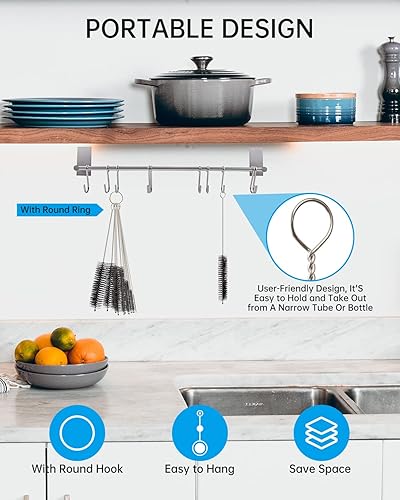 Miniatura 5 de Juego de 13 cepillos limpiadores de pajitas reutilizables, de acero inoxidable de grado alimenticio, cepillo limpiador de paja de metal, cepillo