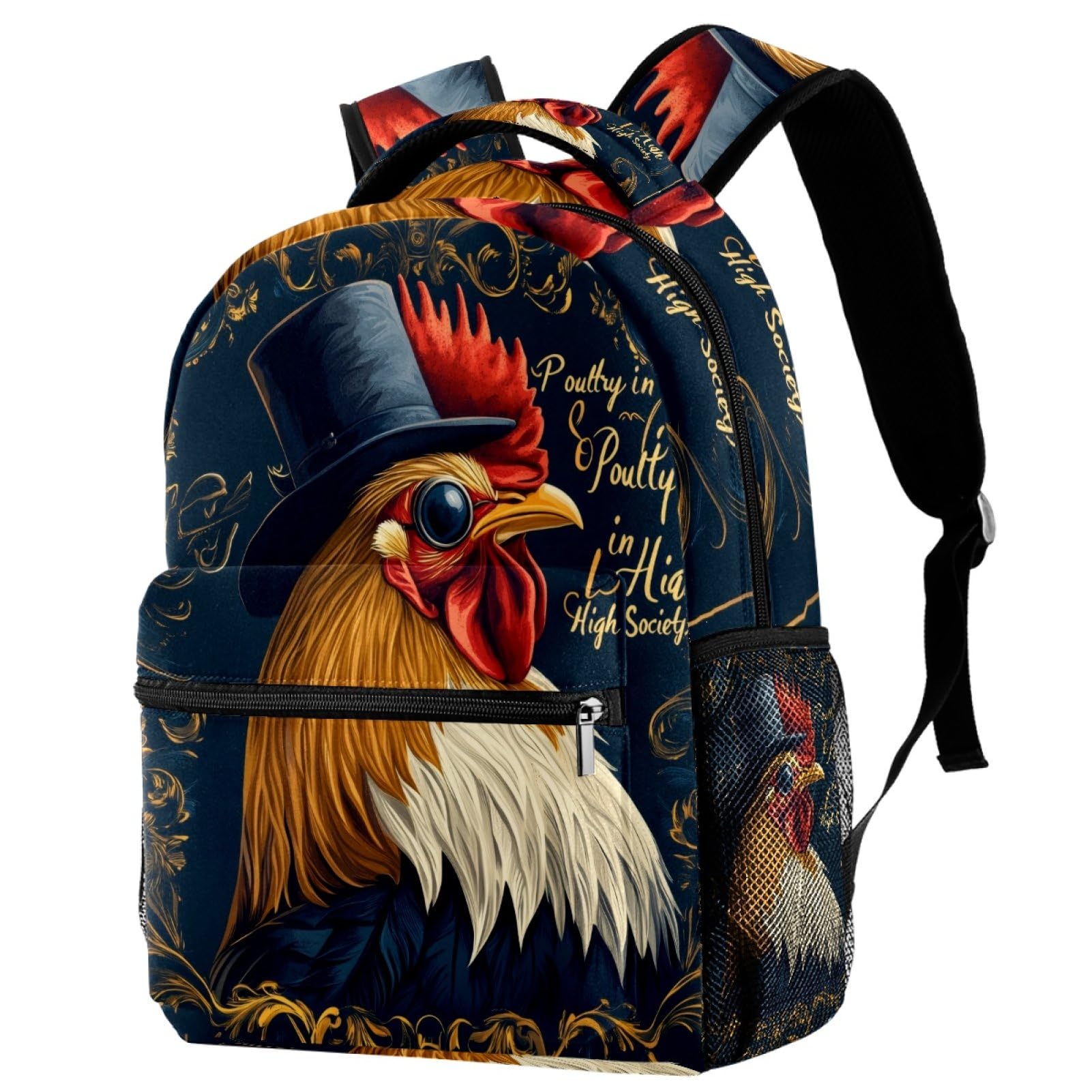 Sac à dos voyage imprimé coq et fleurs multicolore au design unique