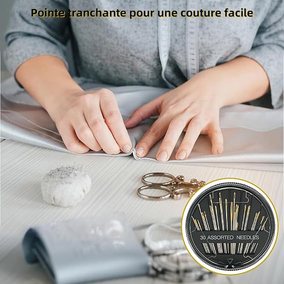 Hand Sewing Needles 30 Pcs,Handle Sewing Needle Set,Stainless Steel Sharp Point for Assorted Sizes Embroidery Mending Craft Sew Case