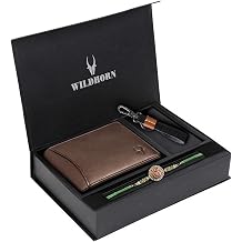 WildHorn Rakhi Gift Hamper for Brother - Classic Mens Combo/Gift Set of Leather Wallet, Keyring and Rakhi for Brother/Bhaiya., Brown, One Size, RFID